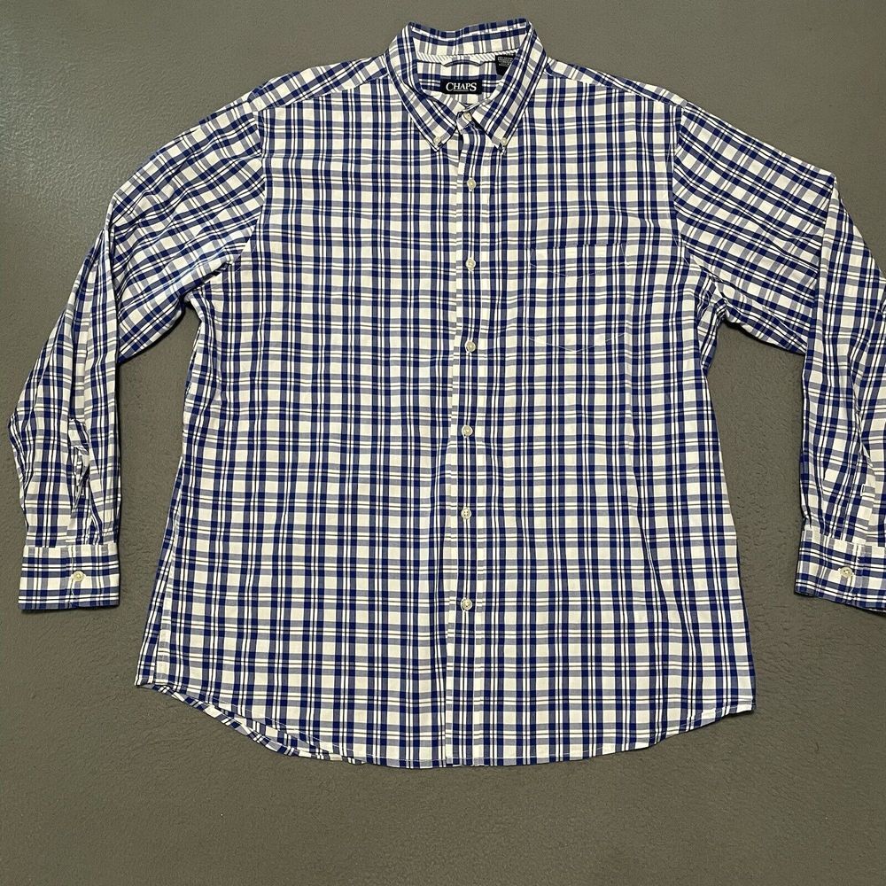 Chaps Easy Careโ Men's Size XL Check Button Down Casual Work Office Shirt Blue